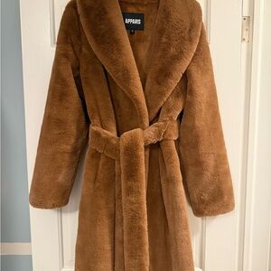 Apparis Women's Faux Fur Belted Coat - Caramel Brown